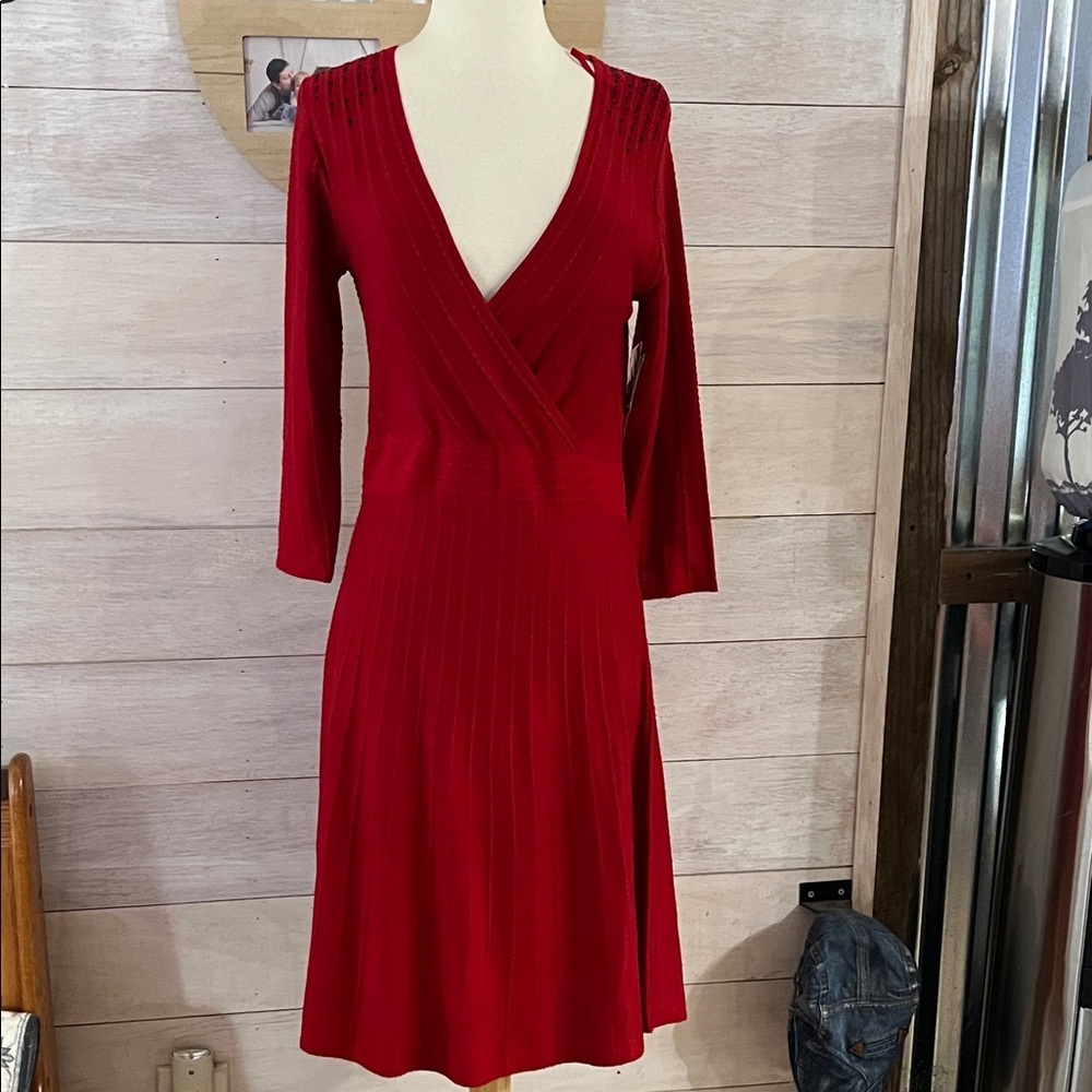 NEW Nine West Red Long Sleeve Sweater Dress M